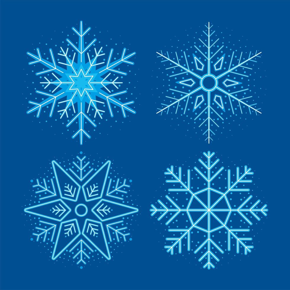 copos de nieve invierno cuatro iconos vector