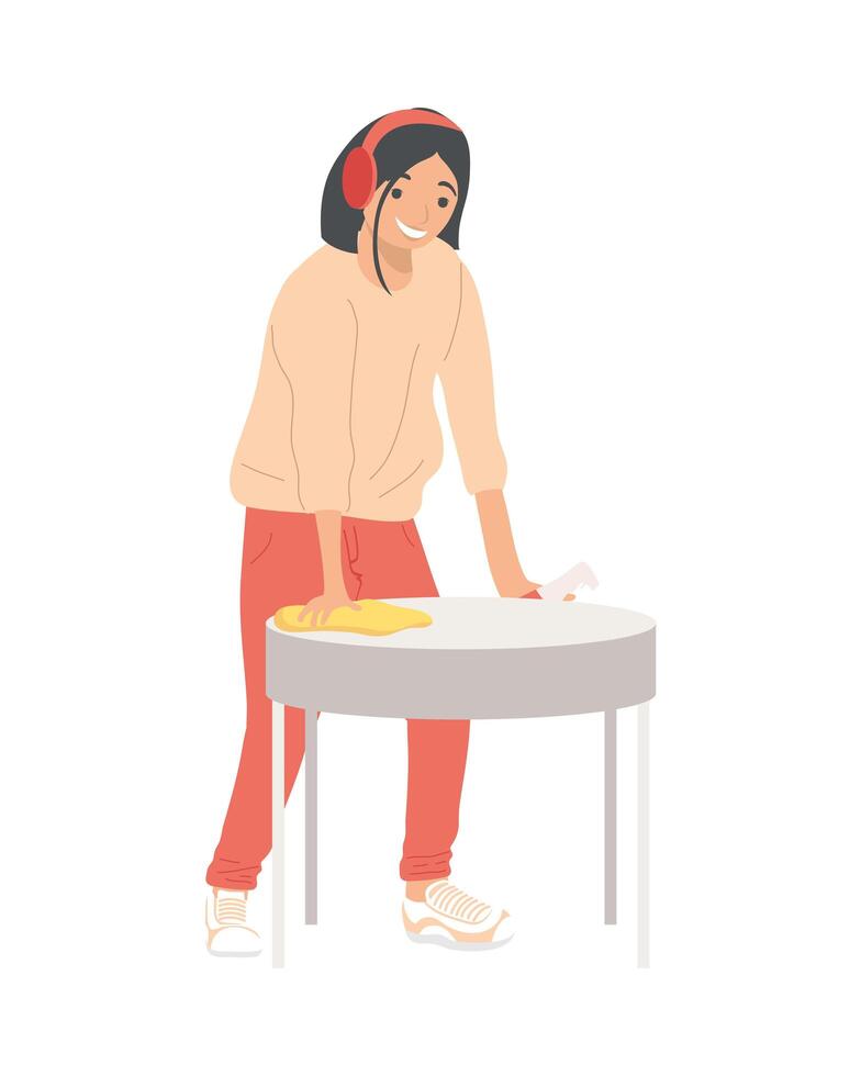 woman cleaning table vector