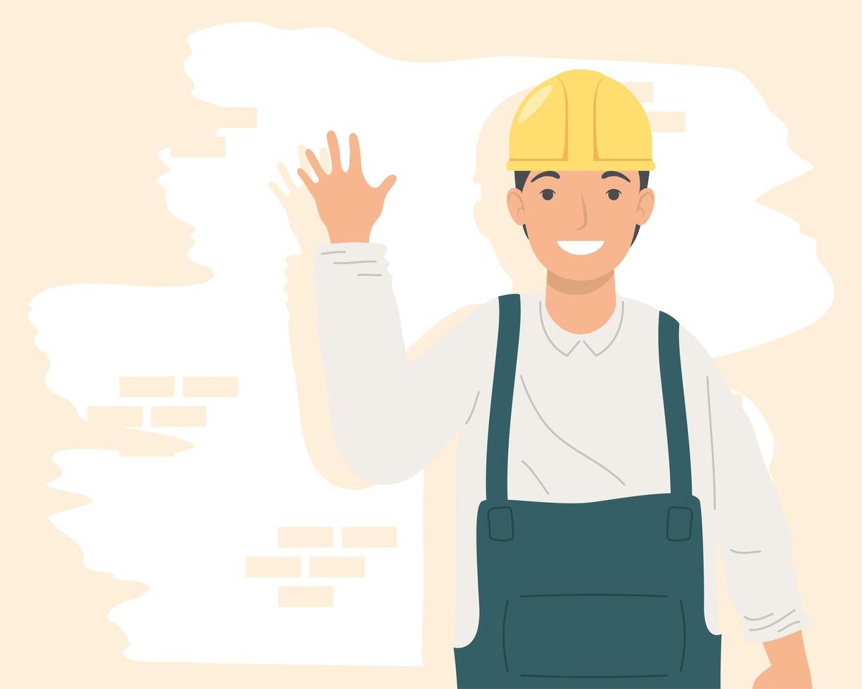 happy builder with helmet vector