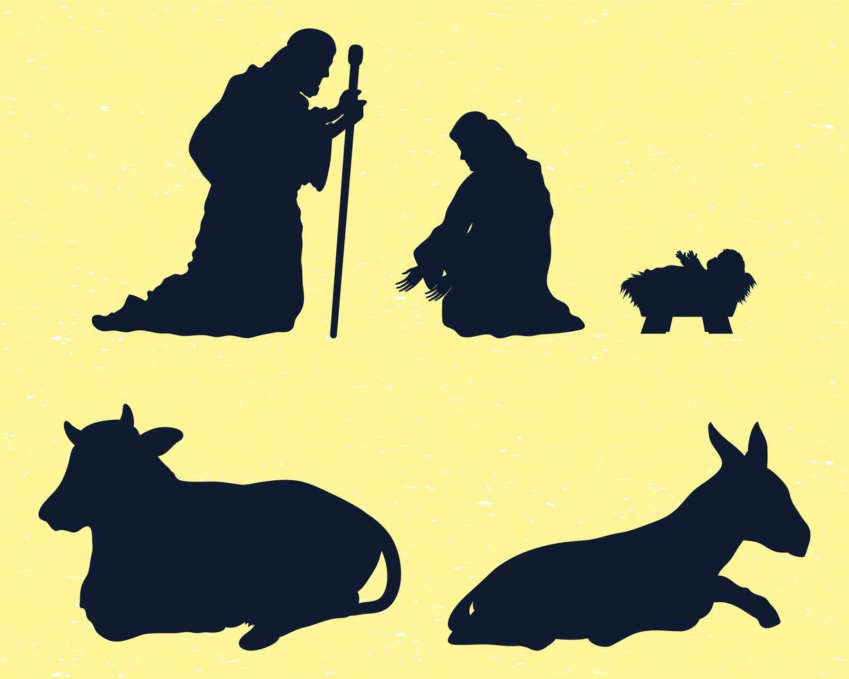 nativity manger five silhouettes vector