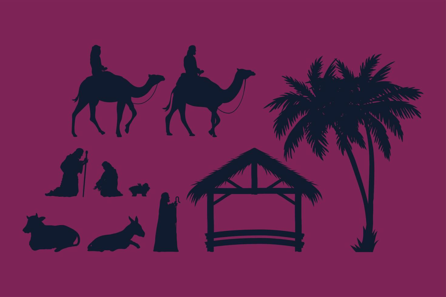 nativity manger eleven silhouettes vector
