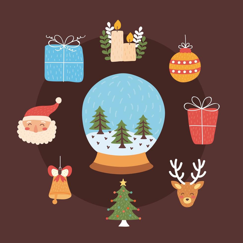 christmas holiday nine icons vector