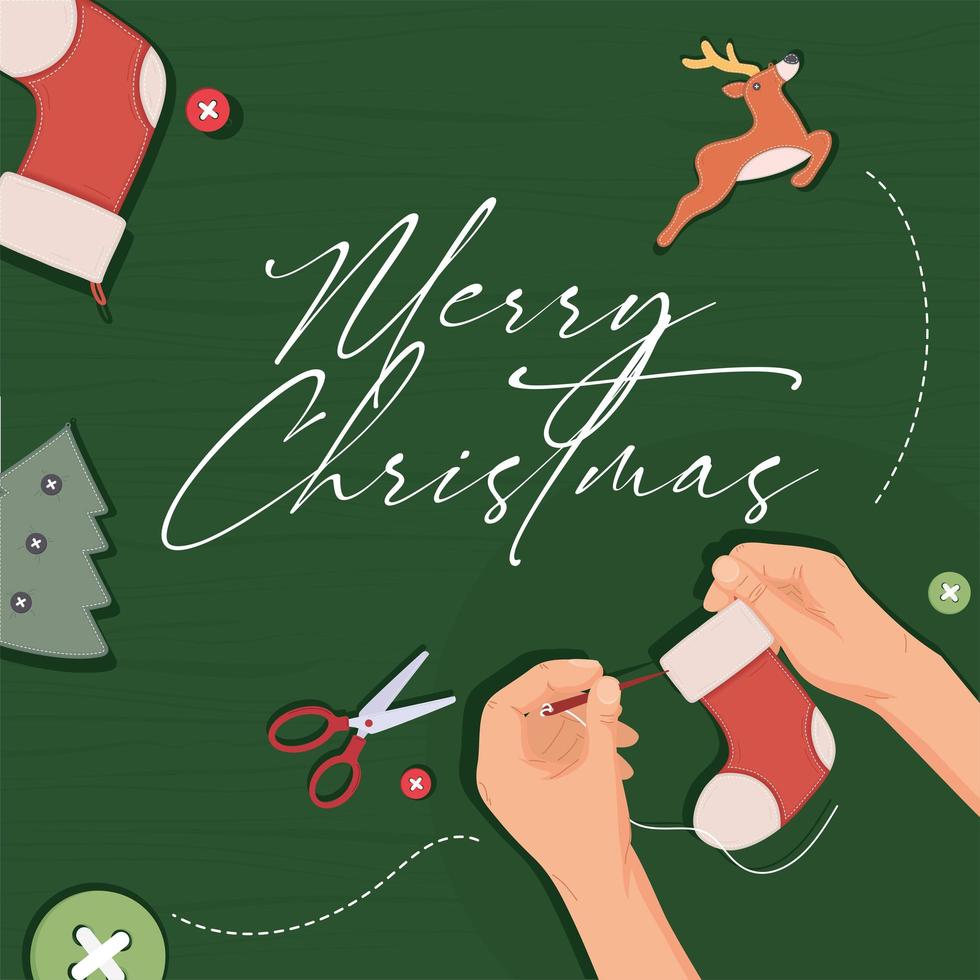 hands sewing christmas decoration vector