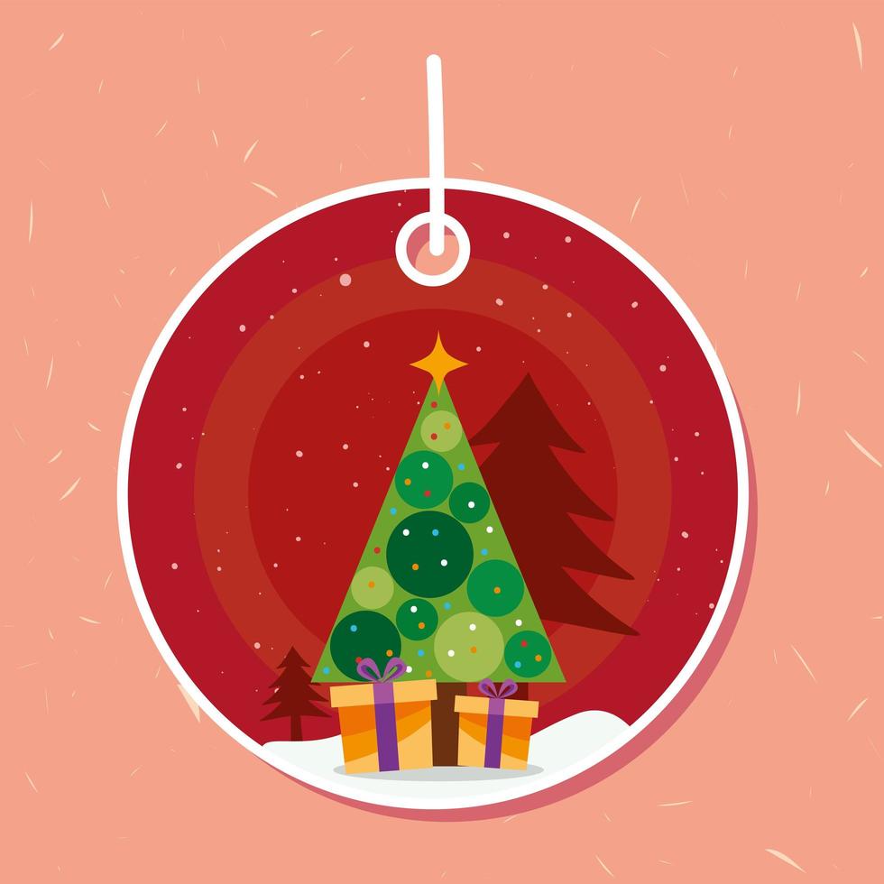 etiqueta de árbol de navidad y regalos vector