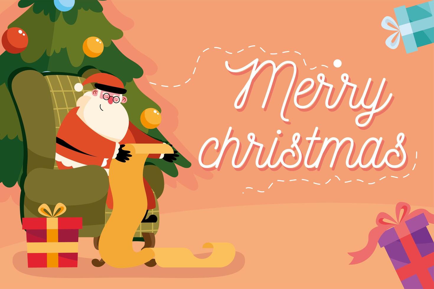 santa reading gifts list vector