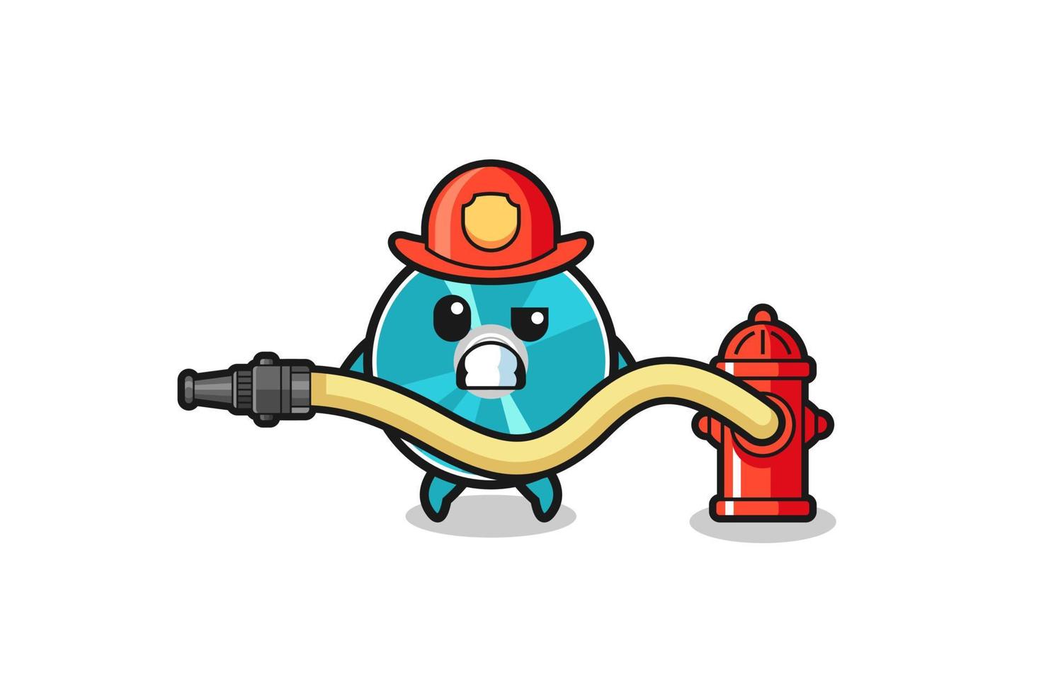 optical disc cartoon as firefighter mascot with water hose vector