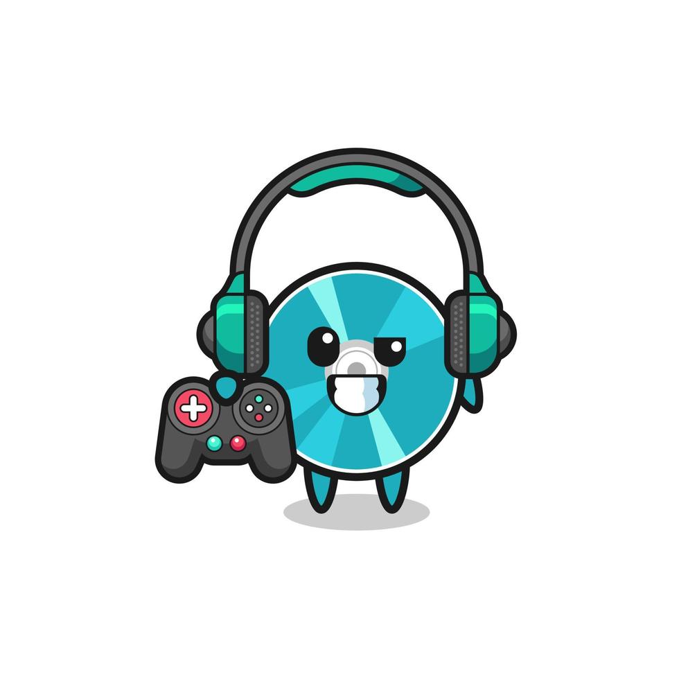 Mascota de jugador de disco óptico sosteniendo un controlador de juego vector