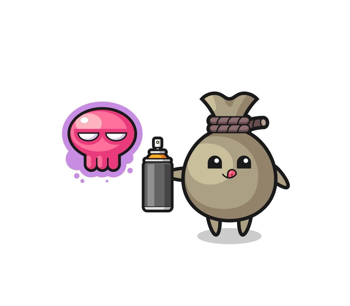 money sack cartoon make a graffiti with a spray paint vector