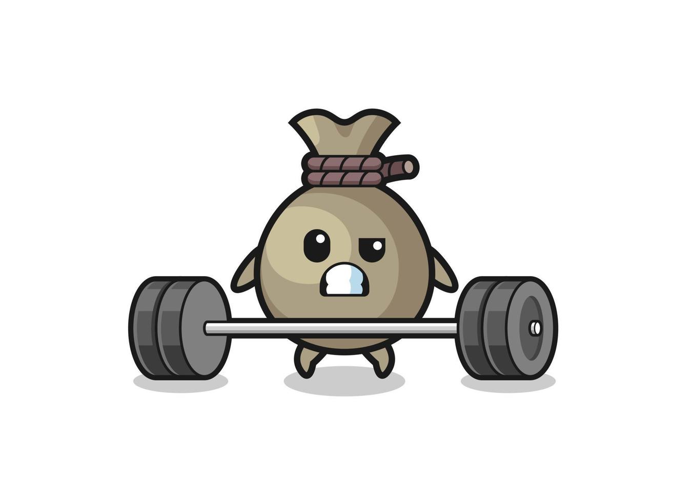 cartoon of money sack lifting a barbell vector