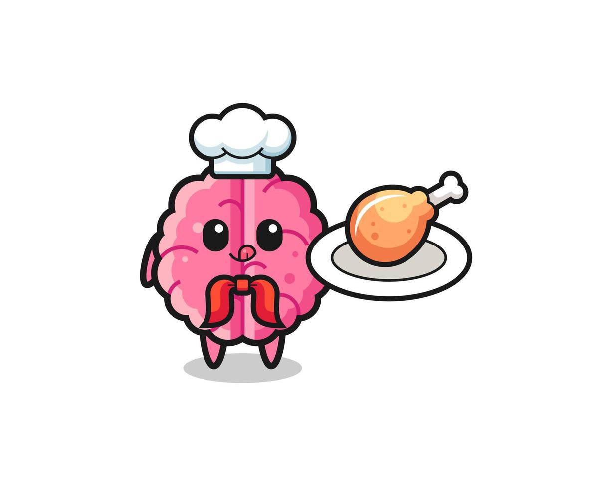 brain fried chicken chef cartoon character vector