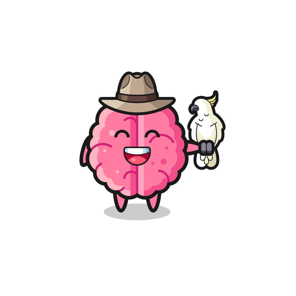 brain zookeeper mascot with a parrot vector