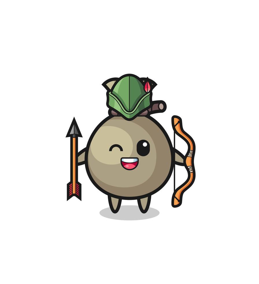 money sack cartoon as medieval archer mascot vector