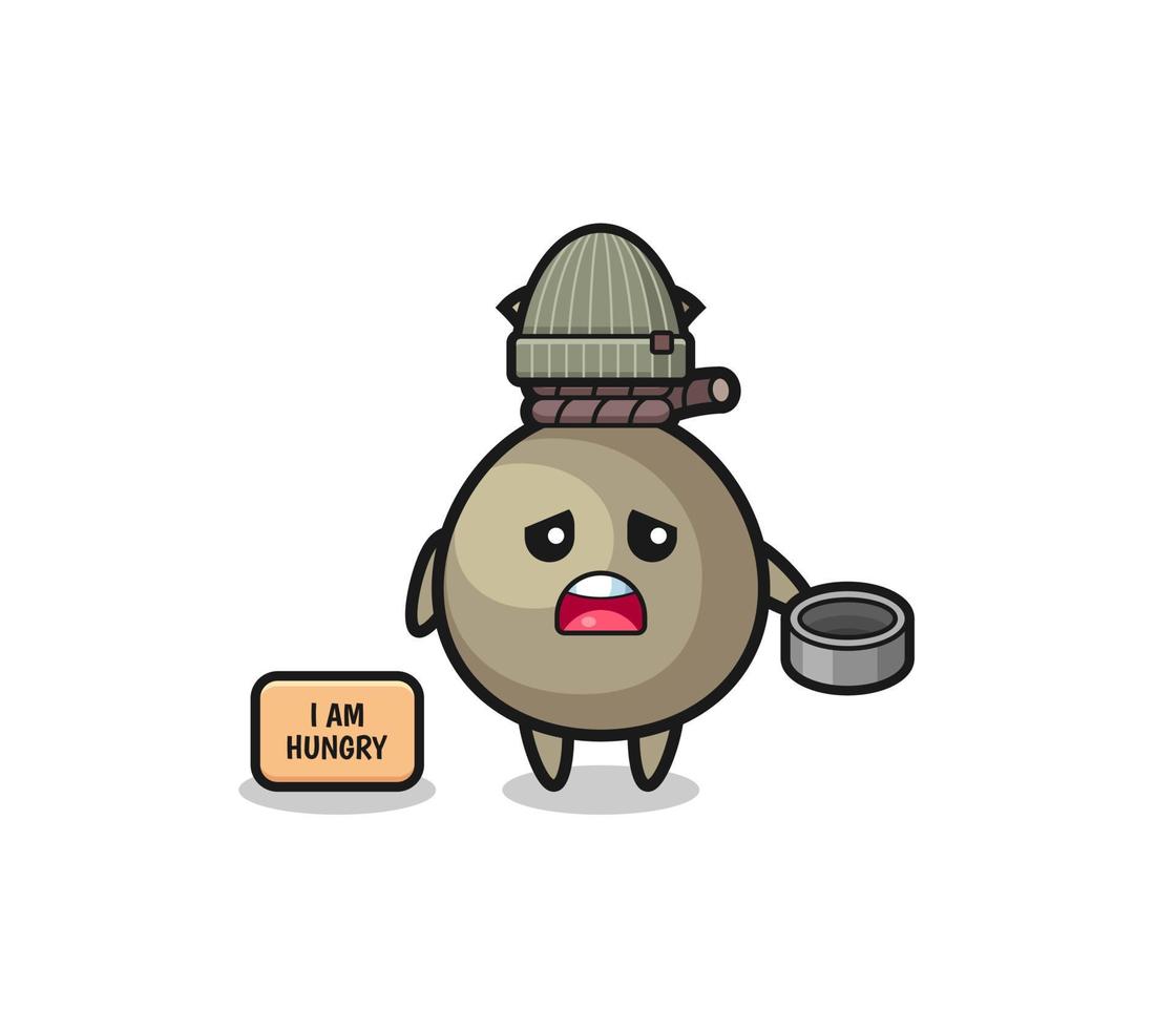 cute money sack beggar cartoon character vector