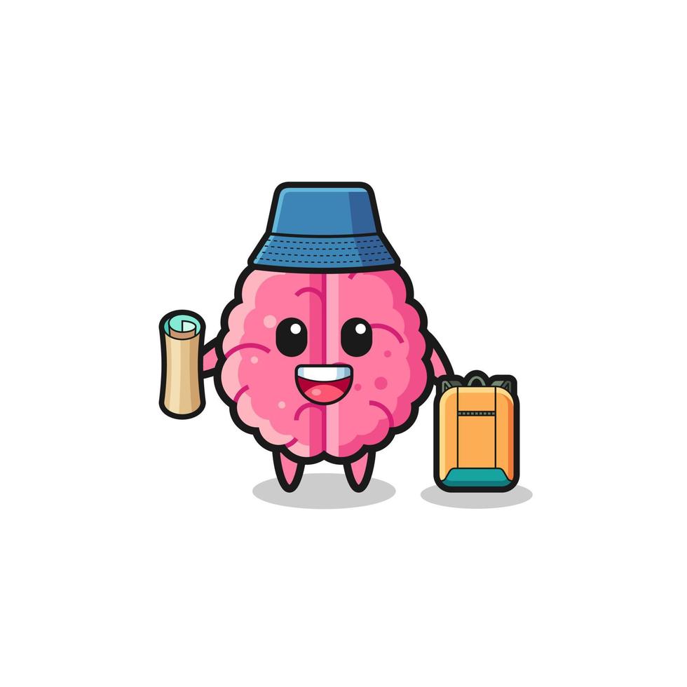 personaje de la mascota del cerebro como excursionista vector