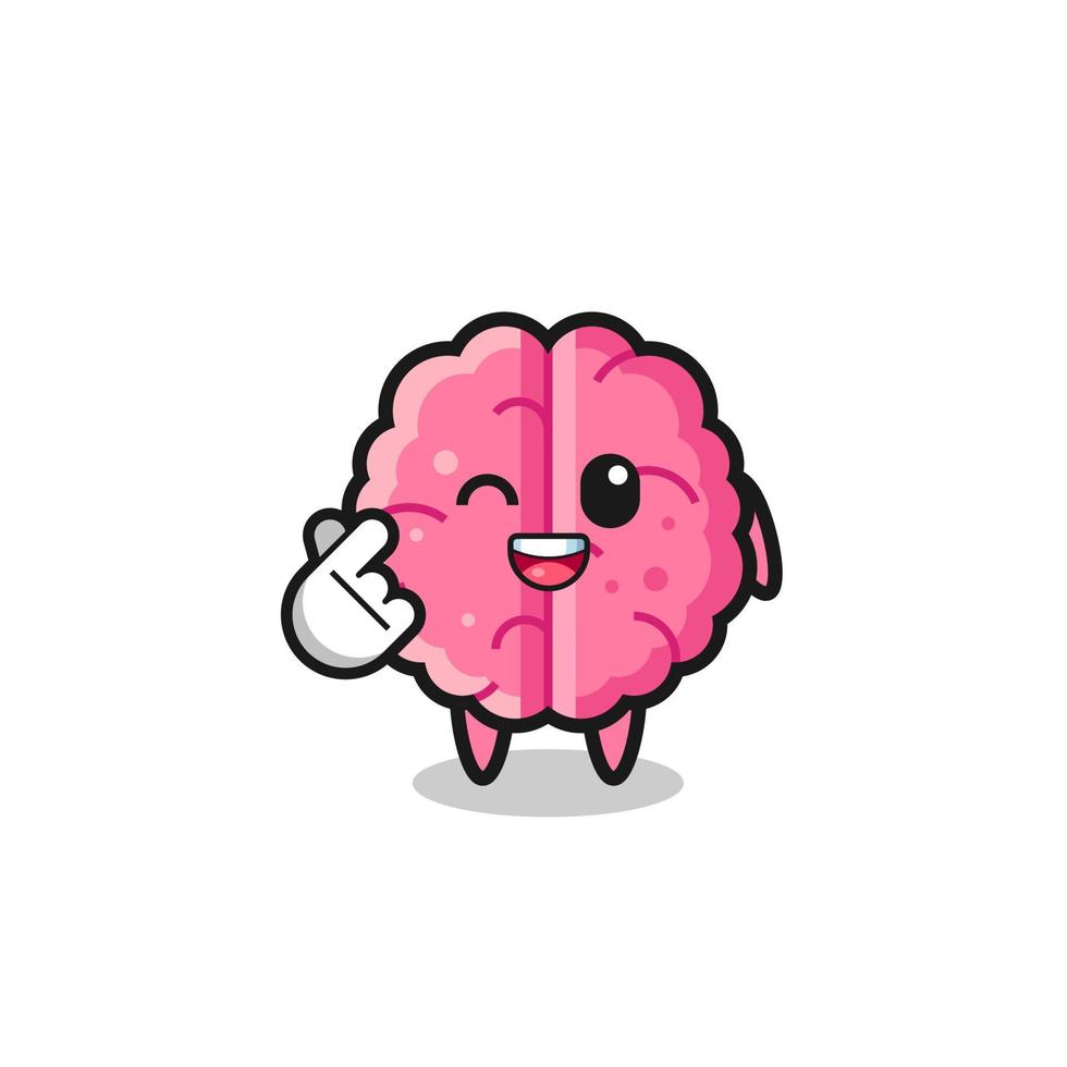 brain character doing Korean finger heart vector