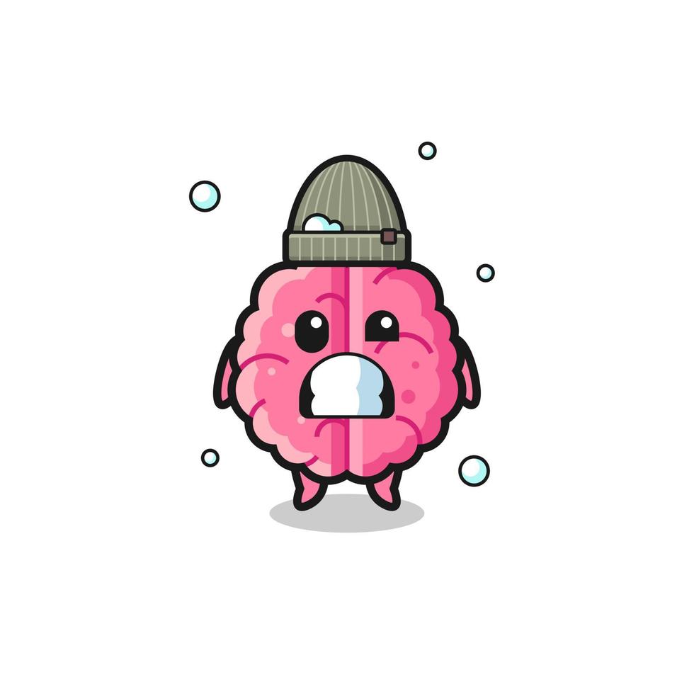 cute cartoon brain with shivering expression vector