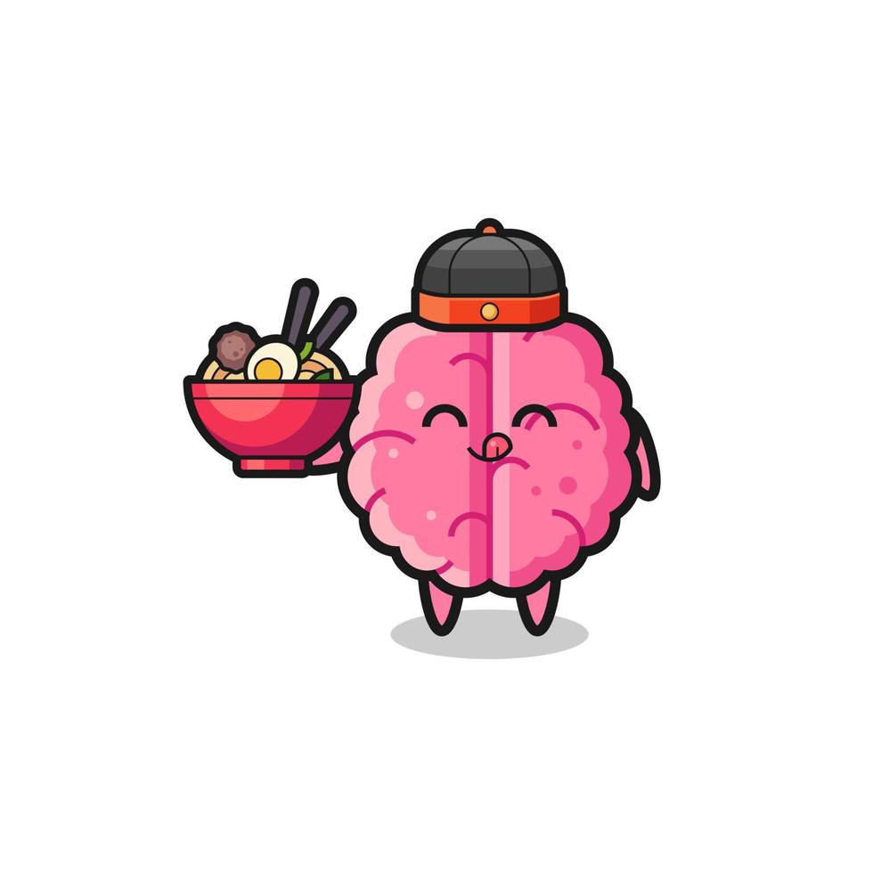 brain as Chinese chef mascot holding a noodle bowl vector