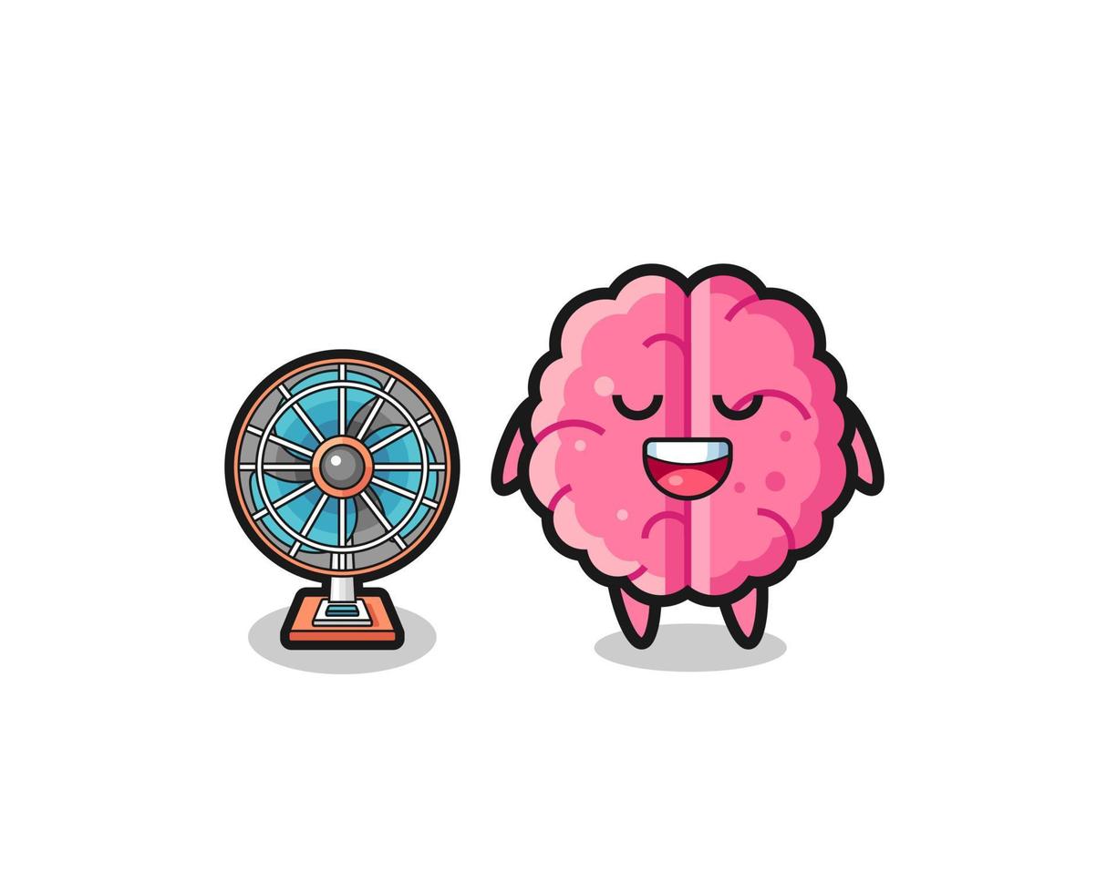 cute brain is standing in front of the fan vector