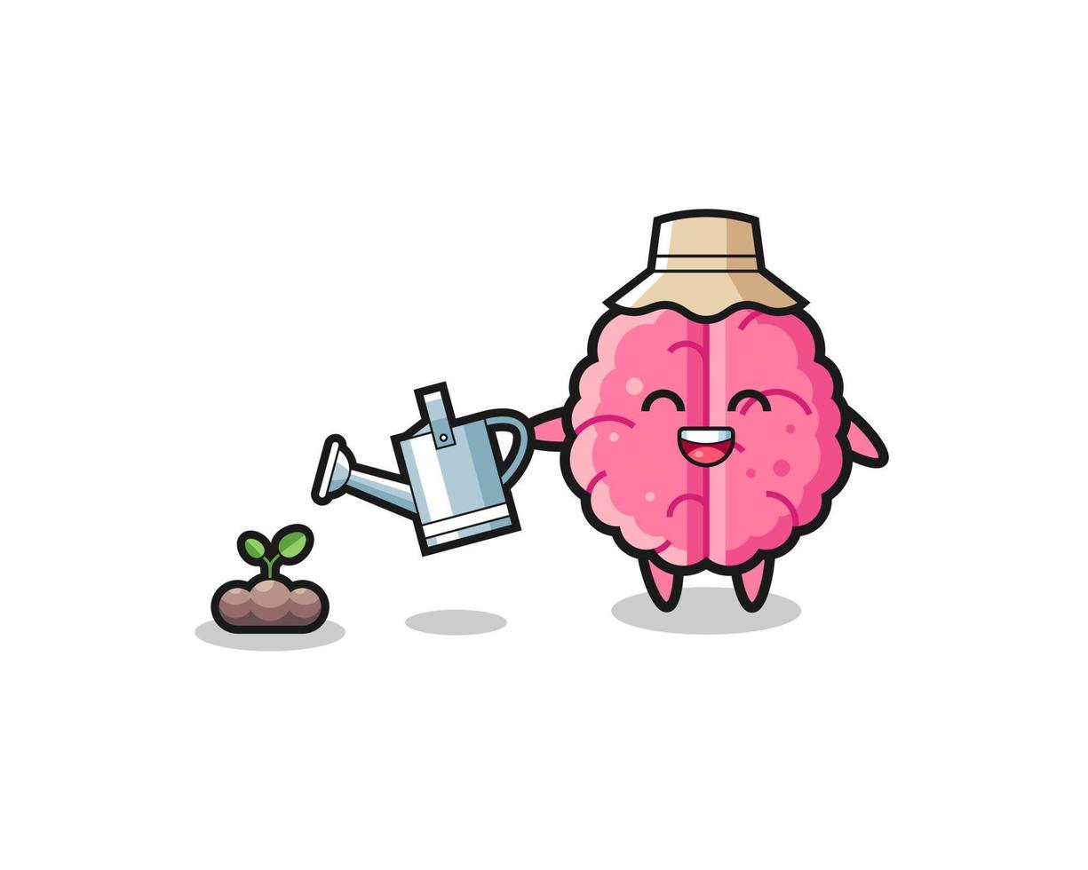 cute brain is watering plant seeds vector