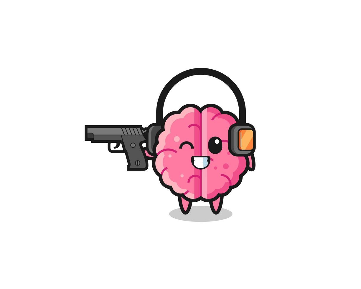 illustration of brain cartoon doing shooting range vector