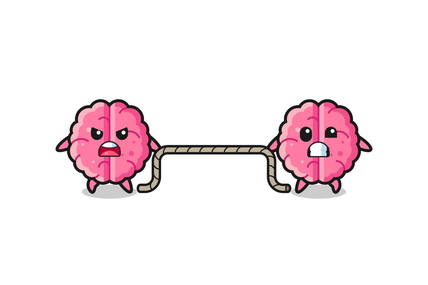 cute brain character is playing tug of war game vector