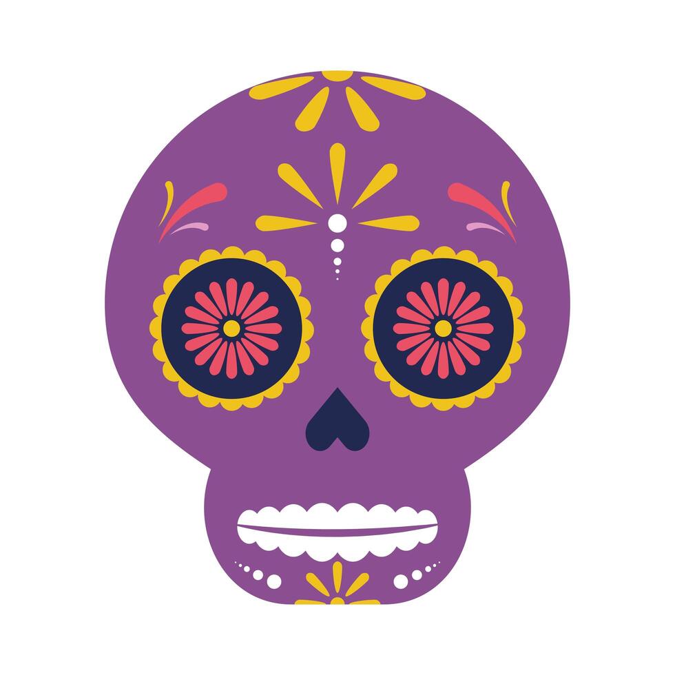 icono de cabeza de calavera mexicana tradicional vector