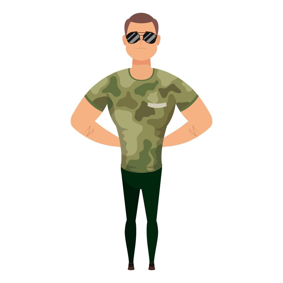 young man with military clothes character vector