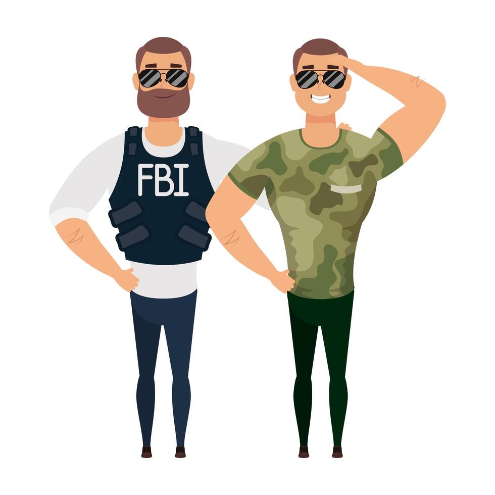 young man with beard fbi agent and military vector