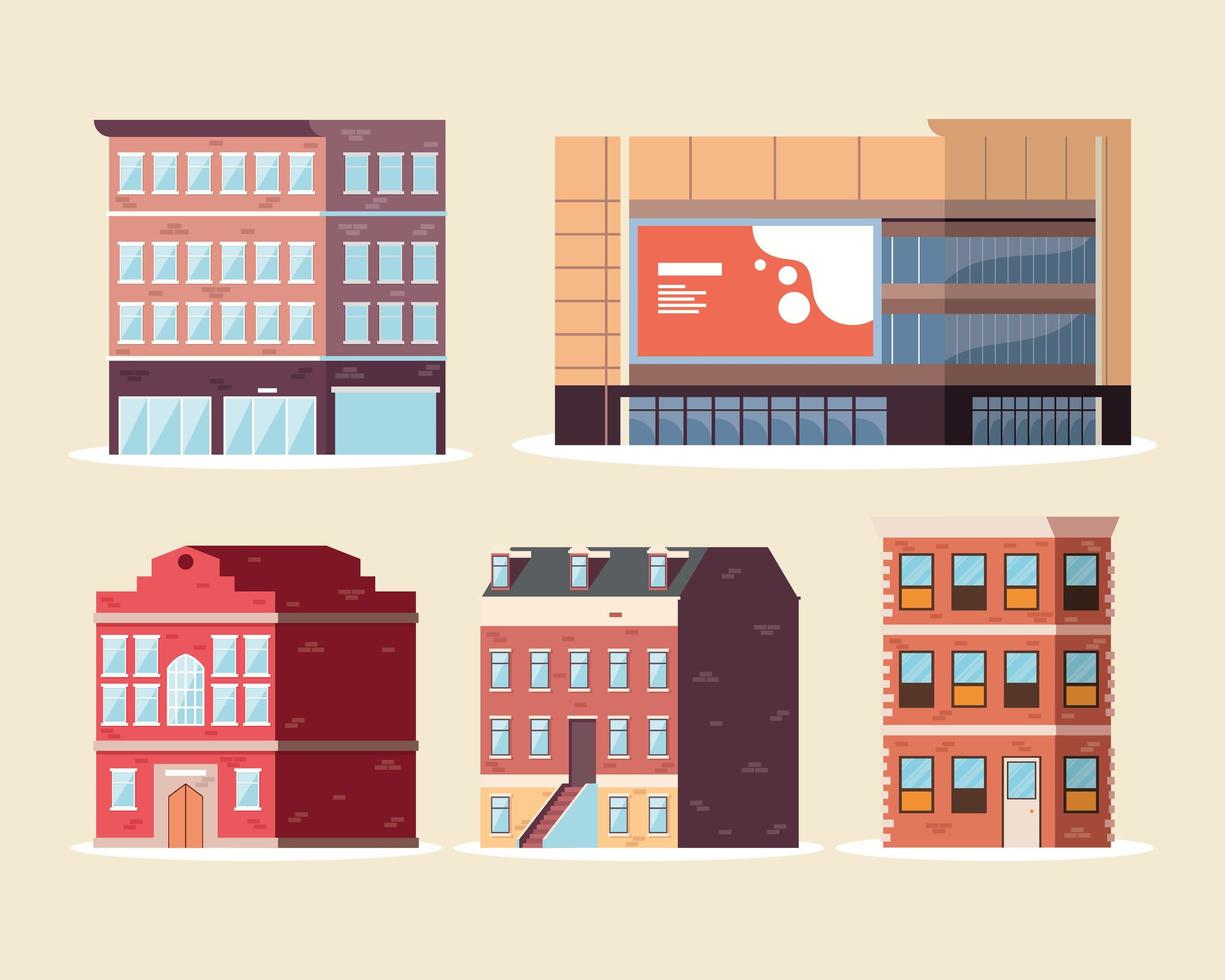five great buildings vector