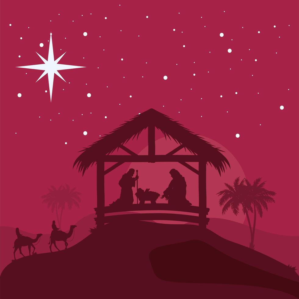 nativity silhouette red scene vector