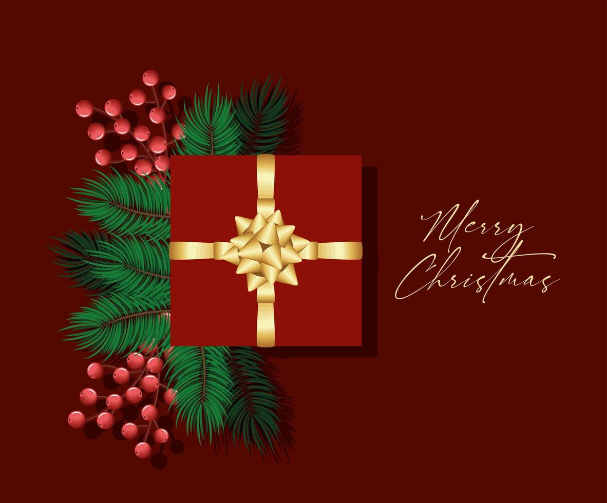 merry christmas lettering and gift vector