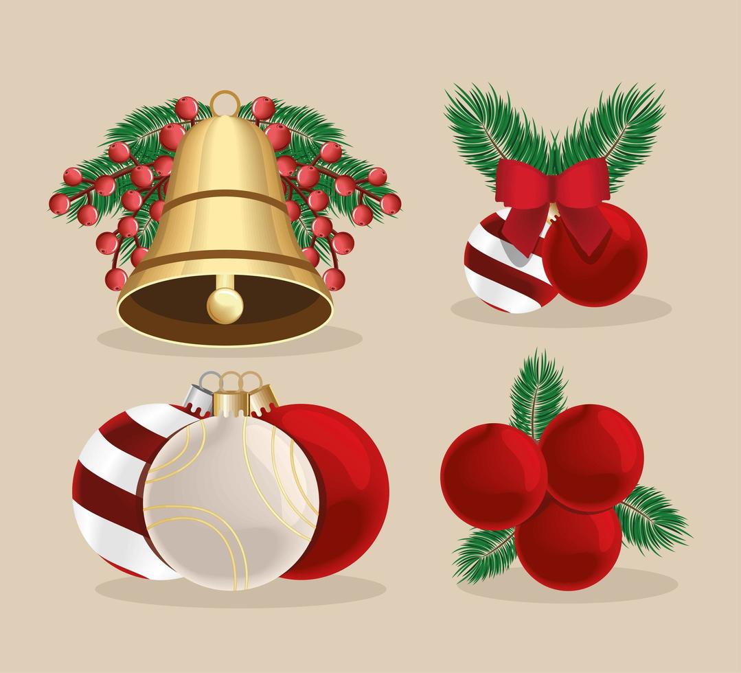 merry christmas four icons vector