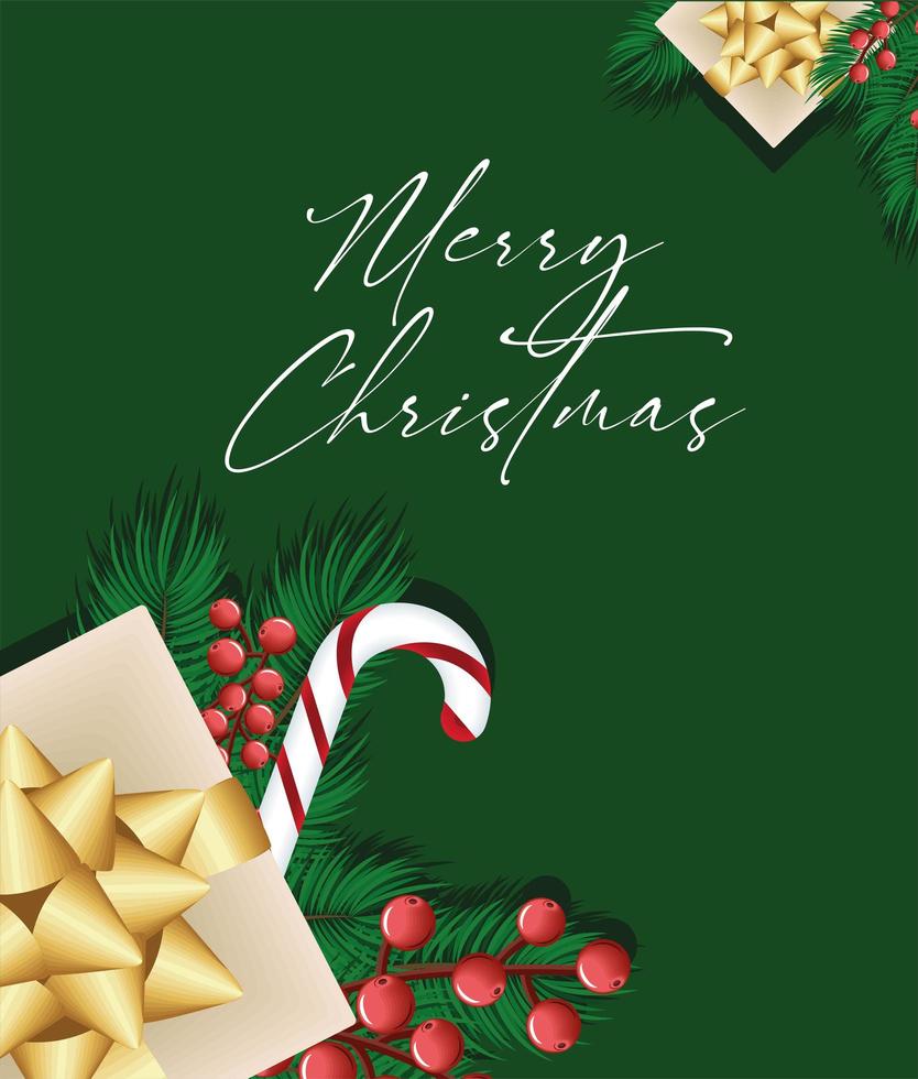 merry christmas lettering with gift vector