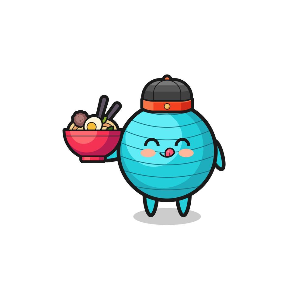exercise ball as Chinese chef mascot holding a noodle bowl vector