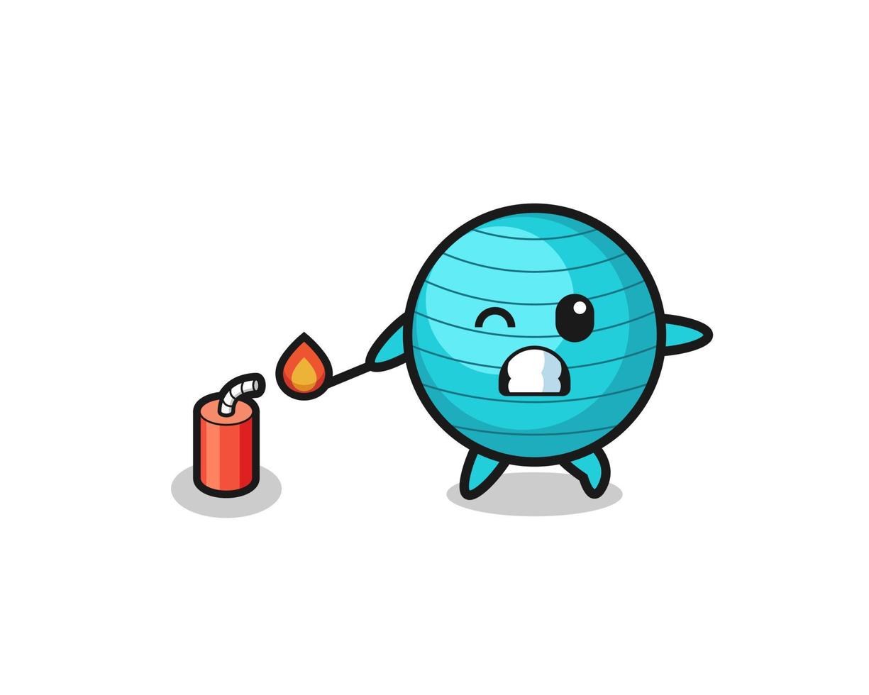 exercise ball mascot illustration playing firecracker vector