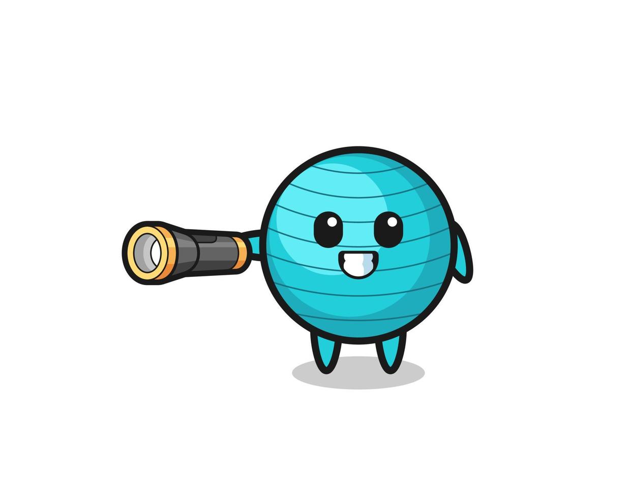 exercise ball mascot holding flashlight vector