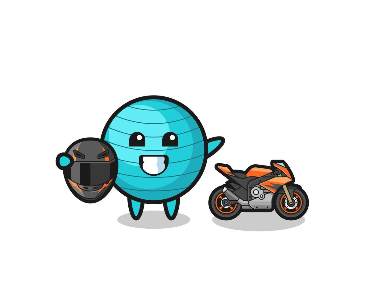 cute exercise ball cartoon as a motorcycle racer vector