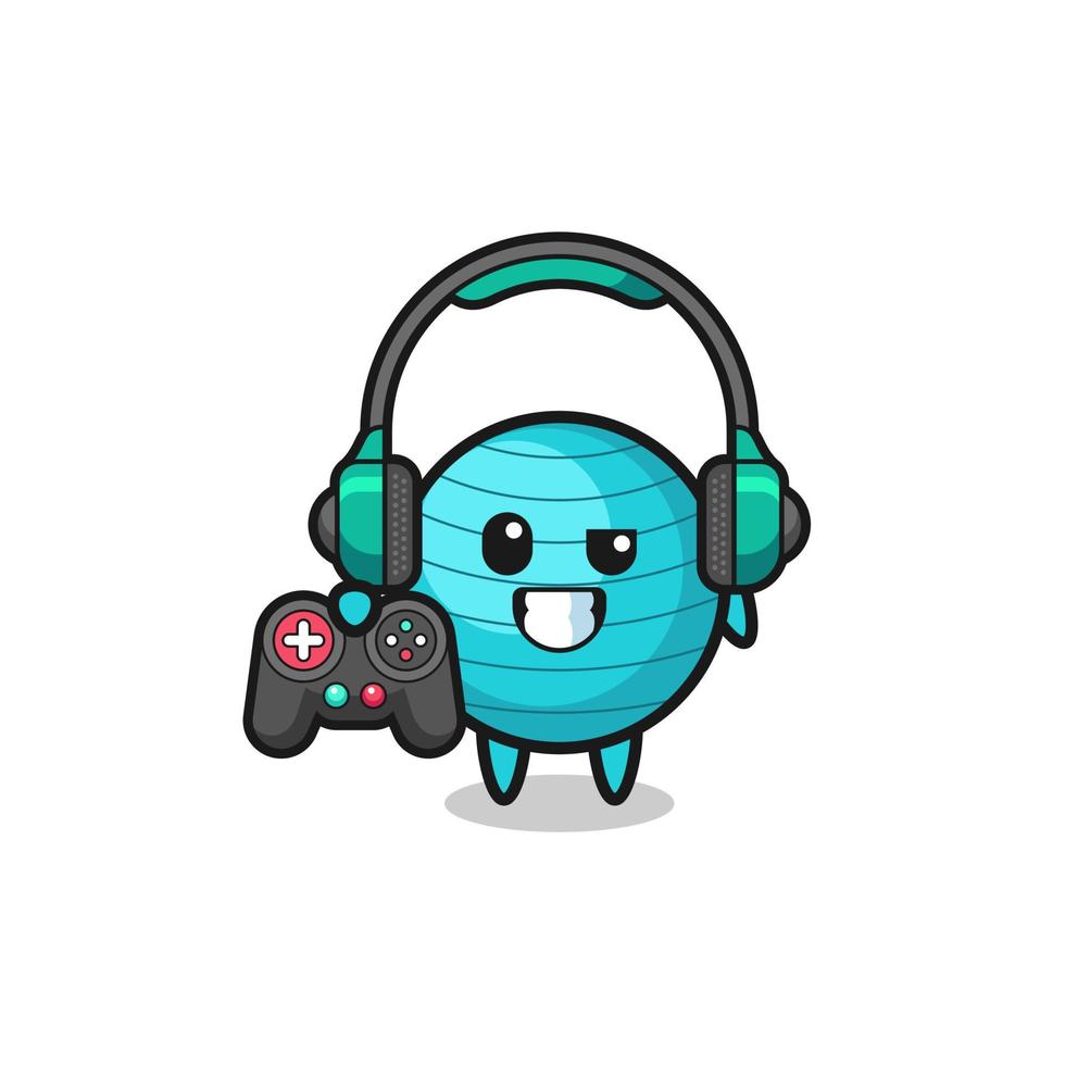 exercise ball gamer mascot holding a game controller vector