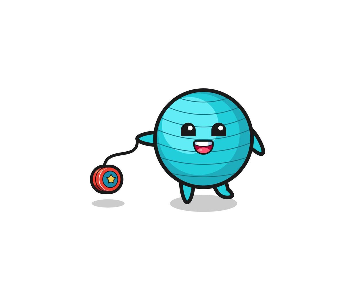 cartoon of cute exercise ball playing a yoyo vector