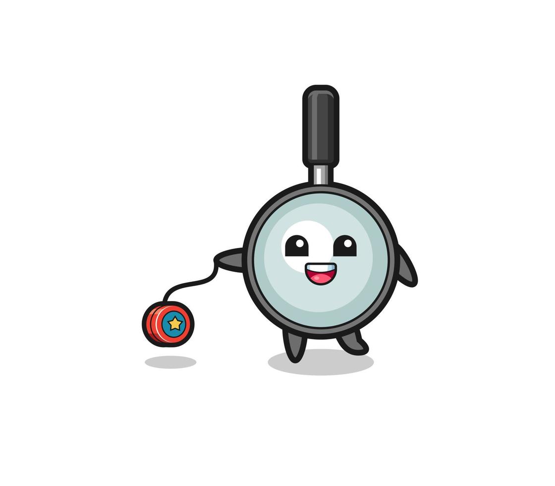 cartoon of cute magnifying glass playing a yoyo vector