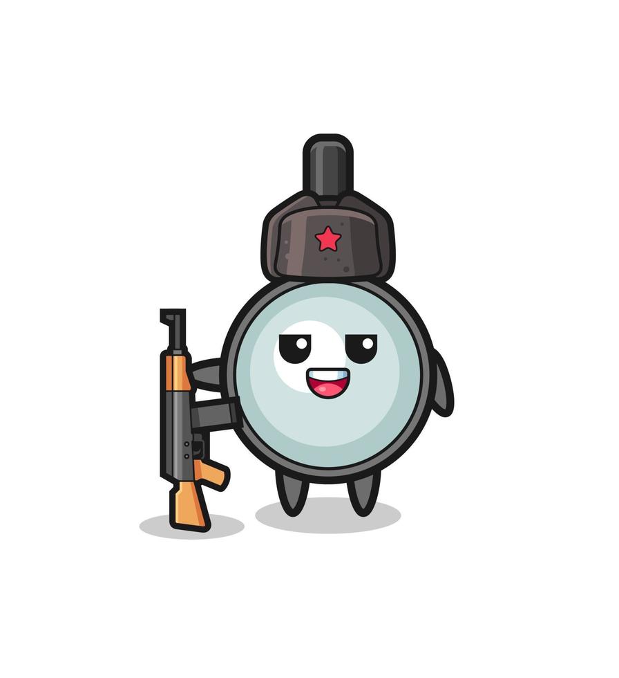 cute magnifying glass cartoon as Russian army vector