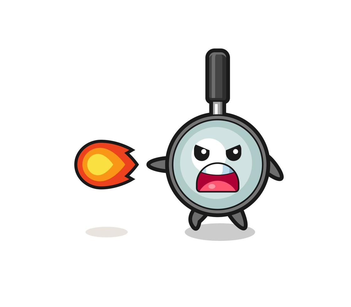 cute magnifying glass mascot is shooting fire power vector