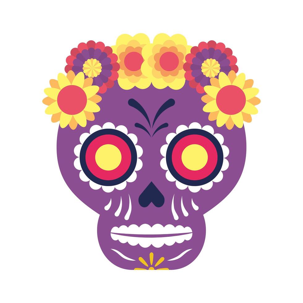 icono de cabeza de calavera mexicana tradicional vector