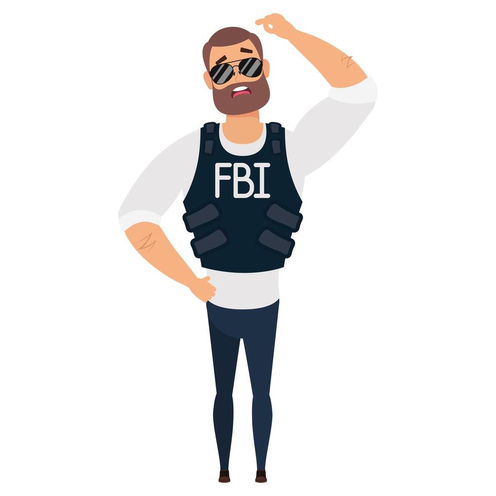 joven con barba agente del fbi vector