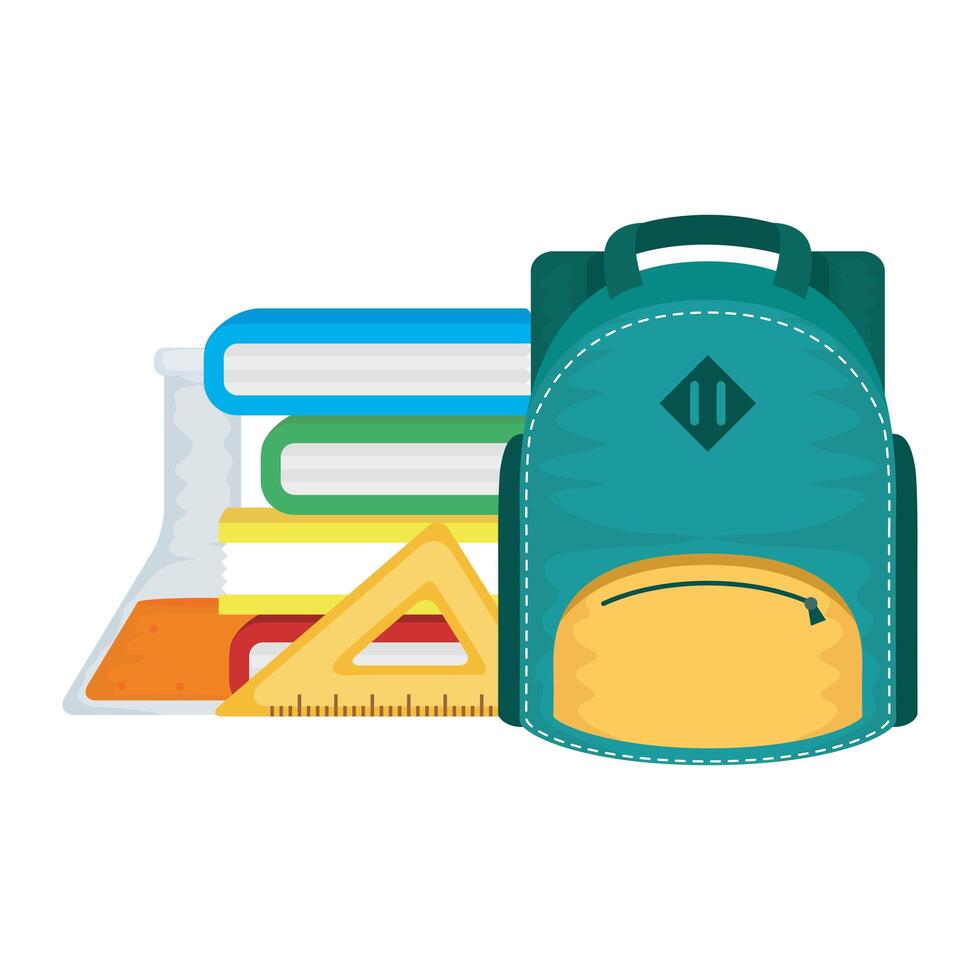 school bag with tube test and books vector
