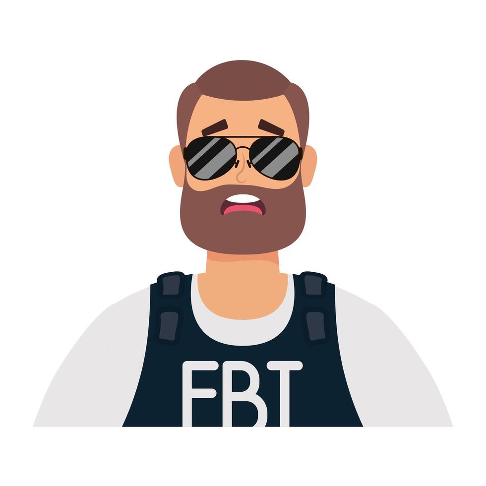 joven con barba agente del fbi vector