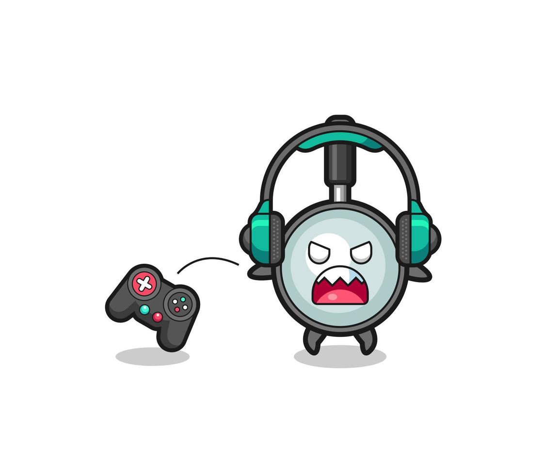 magnifying glass gamer mascot is angry vector