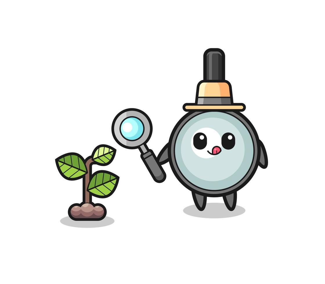 cute magnifying glass herbalist researching a plants vector