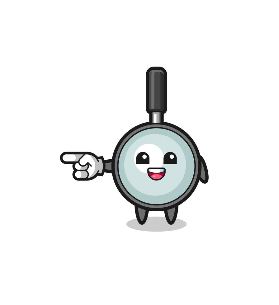 magnifying glass cartoon with pointing left gesture vector
