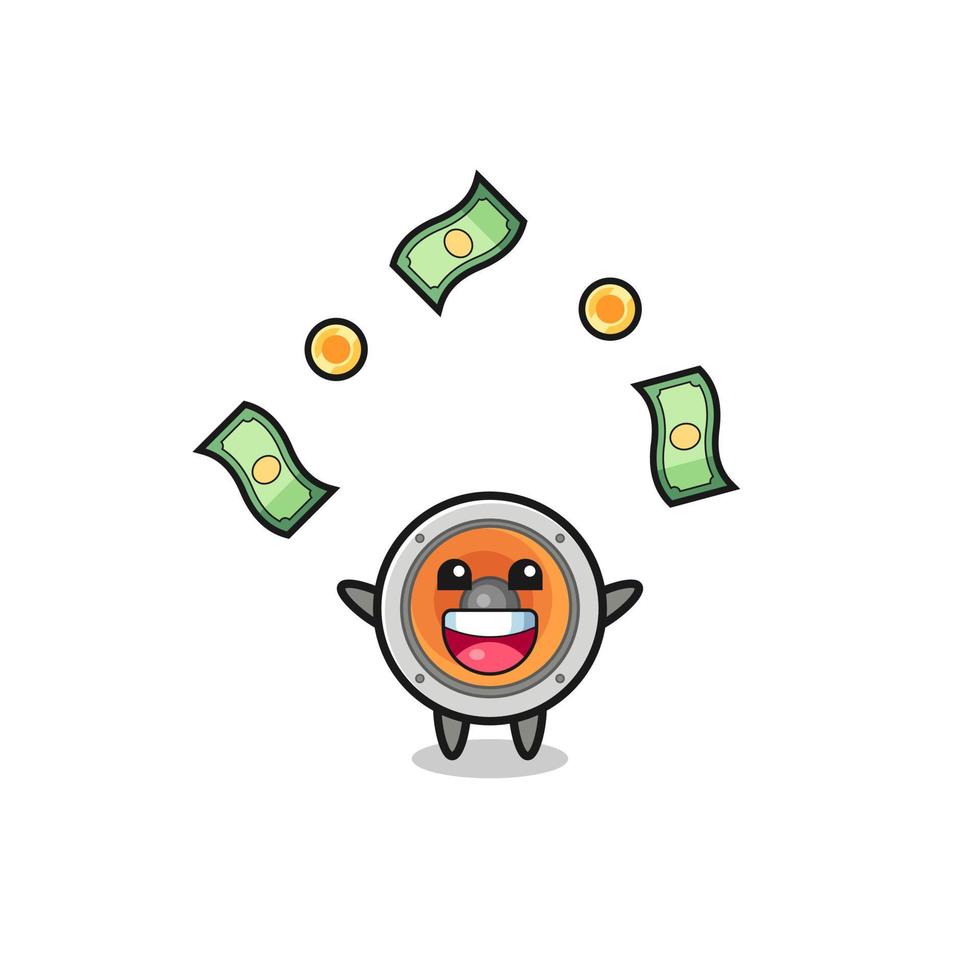 illustration of the loudspeaker catching money falling from the sky vector